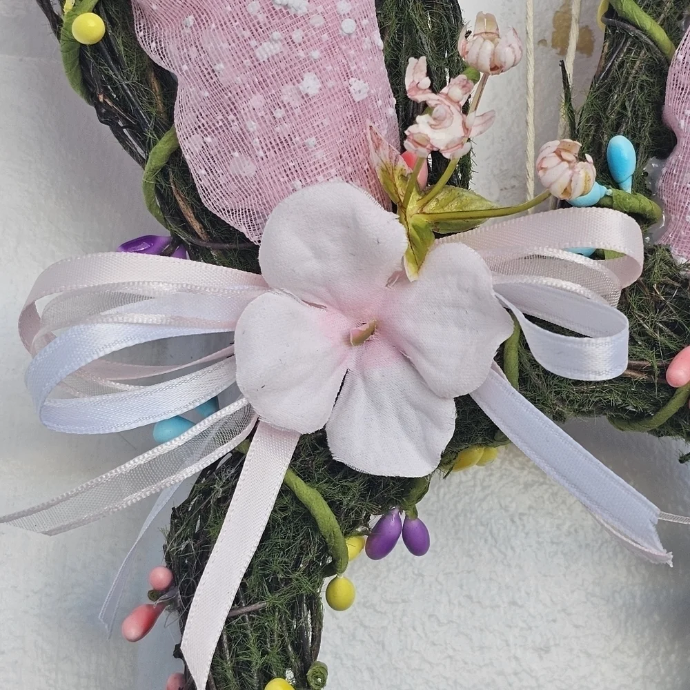Handmade Floral bunny Spring/Easter Wreath with light pink and white florals